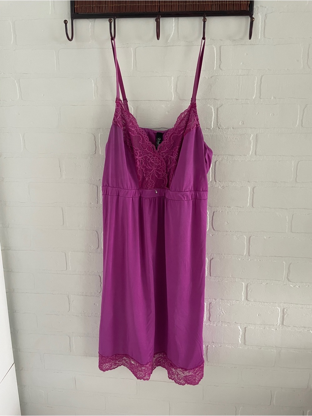 Lace-Trim Chemise Slip in Fuchsia